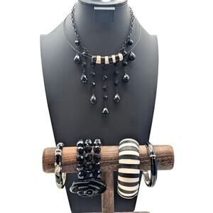 Mixed Lot of Black & White Jewelry--Two Necklaces & Four Bracelets -- Two Looks